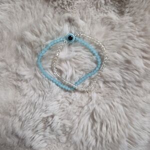 Blue Evil Eye Bracelet Beaded Double Strand Stretch Festival Fairy Cute Indie ✨️